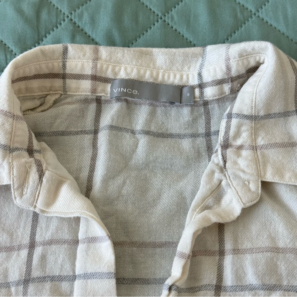 Vince Cotton Women’s Modal Plaid Shirt – White  Size M - Picture 6 of 10